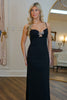 Load image into Gallery viewer, Black Satin Spaghetti Straps Mermaid Long Prom Dress with Bow