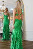 Load image into Gallery viewer, Green Satin Mermaid Long Prom Dress with Ruffles