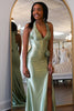 Load image into Gallery viewer, Sage Satin Corset Halter Mermaid Long Prom Dress with Slit