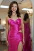 Load image into Gallery viewer, Fuchsia Satin Sweetheart Mermaid Long Prom Dress with Slit