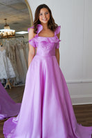 Load image into Gallery viewer, Princess Lavender Satin Ball Gown Long Prom Dress