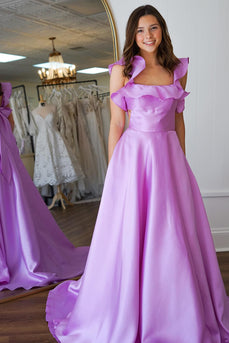 Princess Lavender Satin Ball Gown Long Prom Dress