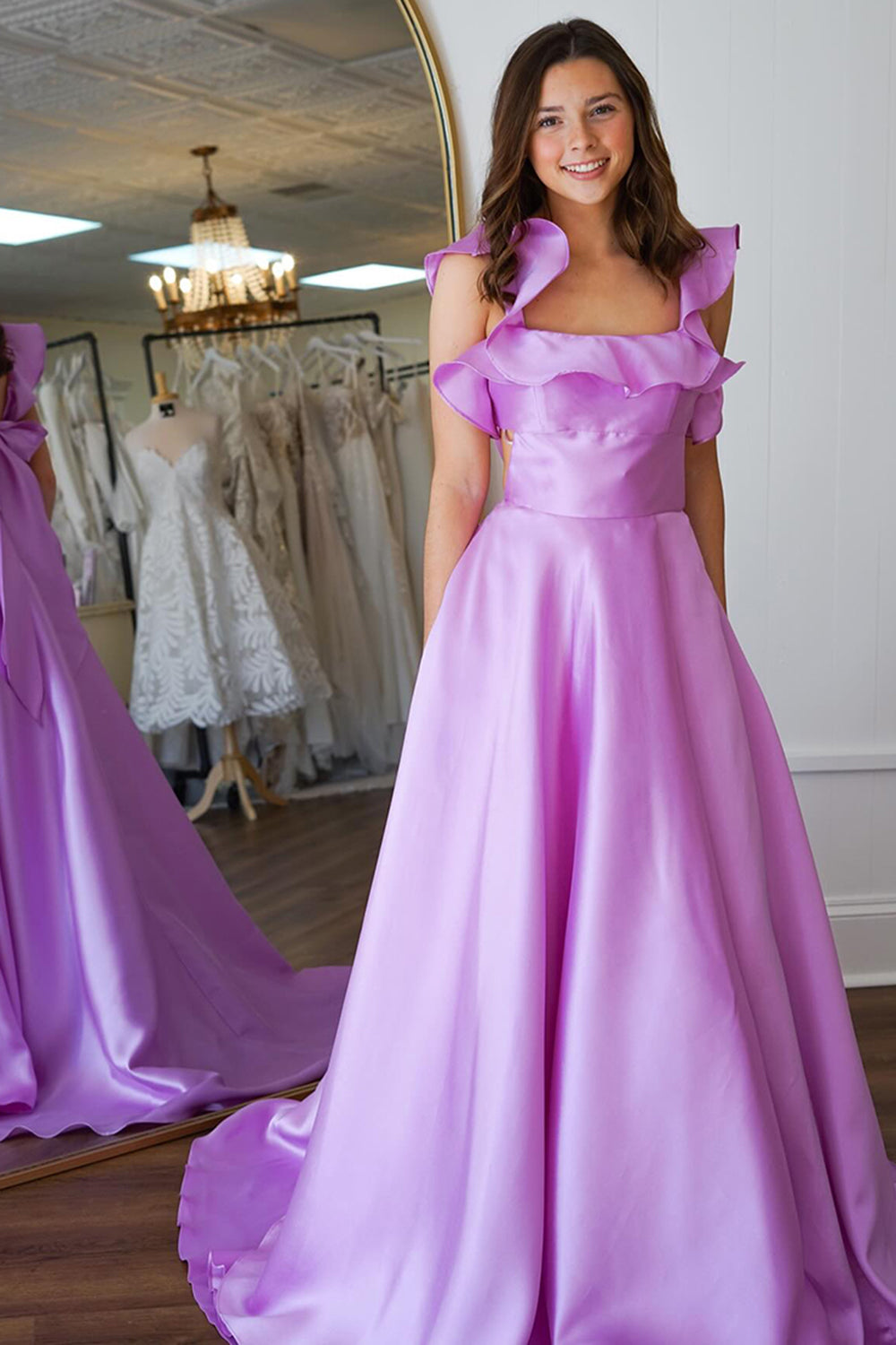 Princess Lavender Satin Ball Gown Long Prom Dress
