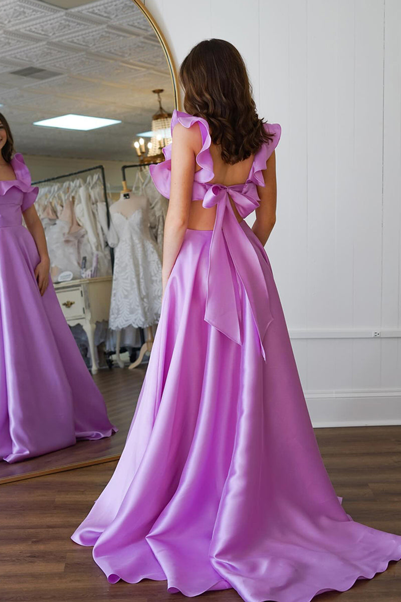Load image into Gallery viewer, Princess Lavender Satin Ball Gown Long Prom Dress
