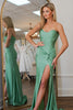 Load image into Gallery viewer, Sage Satin Corset Mermaid Long Prom Dress with Slit