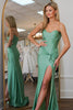 Load image into Gallery viewer, Sage Satin Corset Mermaid Long Prom Dress with Slit