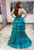 Load image into Gallery viewer, Princess Peacock Green Pleated Ball Gown High Low Prom Dress with Ruffles