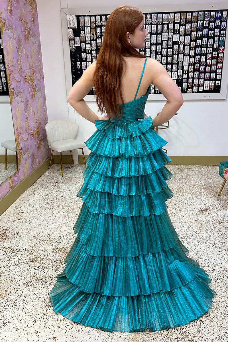 Load image into Gallery viewer, Princess Peacock Green Pleated Ball Gown High Low Prom Dress with Ruffles