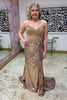 Load image into Gallery viewer, Sparkly Gold Sequin Corset Beaded Long Prom Dress with Slit