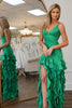 Load image into Gallery viewer, Green Satin Spaghetti Straps Mermaid Long Prom Dress with Ruffles