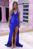 Load image into Gallery viewer, Royal Blue Satin Mermaid Long Prom Dress with Slit