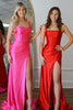 Load image into Gallery viewer, Red Satin Mermaid Corset Long Prom Dress with Slit