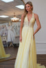Load image into Gallery viewer, Princess Yellow Chiffon Corset Halter A Line Long Prom Dress with Lace