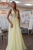 Load image into Gallery viewer, Princess Yellow Chiffon Corset Halter A Line Long Prom Dress with Lace