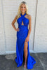 Load image into Gallery viewer, Royal Blue Satin Mermaid Long Prom Dress with Slit