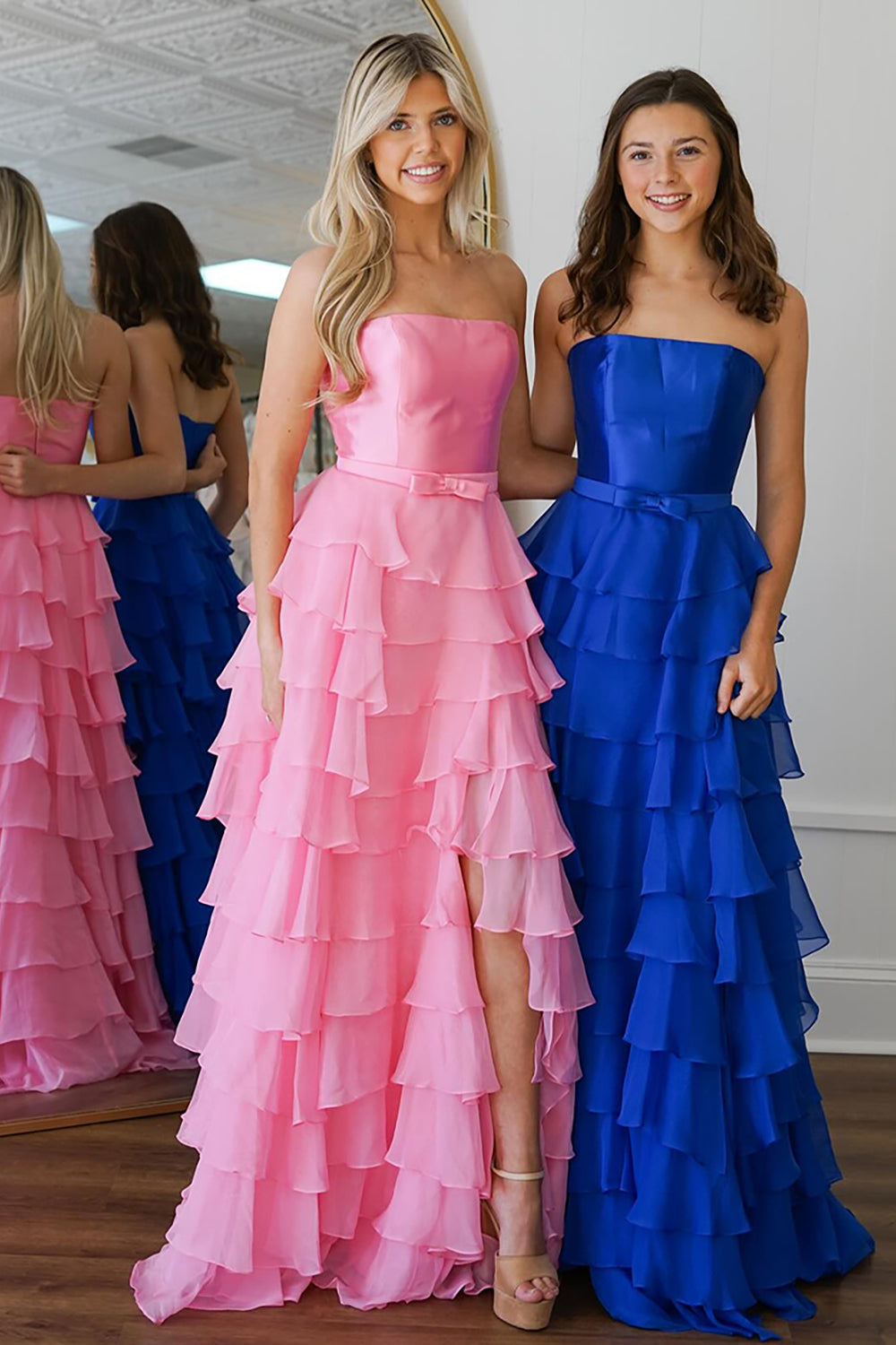 Princess Pink Chiffon A Line Long Prom Dress with Ruffles