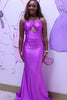 Load image into Gallery viewer, Purple Satin Spaghetti Straps Mermaid Long Prom Dress