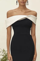 Load image into Gallery viewer, White Black Satin Off the Shoulder Long Formal Dress