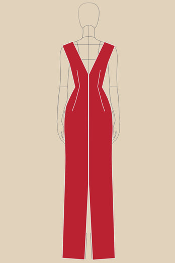Red Sheath V-Neck Long Formal Dress