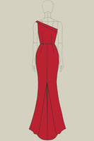 Load image into Gallery viewer, Red One Shoulder Sheath Long Formal Dress