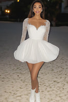 Load image into Gallery viewer, A Line White Short Graduation Dress with Lace Long Sleeves