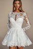 Load image into Gallery viewer, White A Line Lace Embroidered Lone Sleeves Mini Graduation Dress