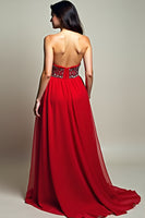 Load image into Gallery viewer, Sparkly Red Strapless A Line Long Formal Dress with Beading