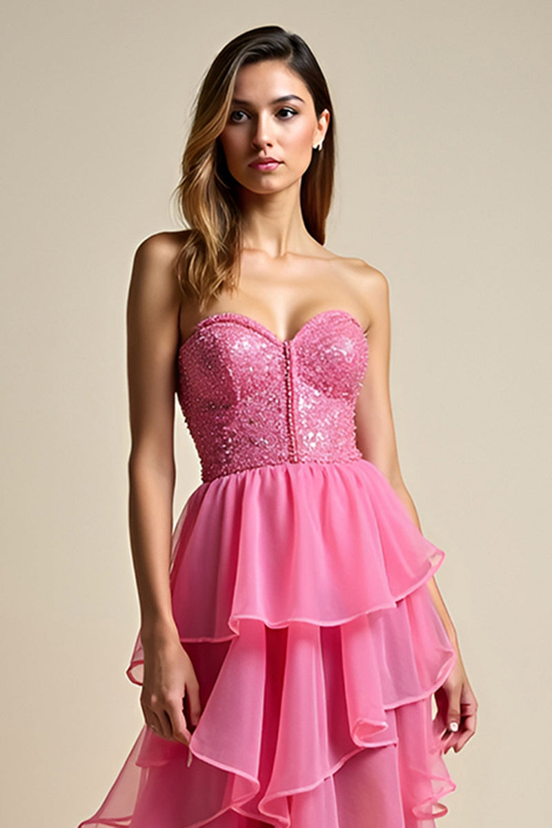Load image into Gallery viewer, Ruffled Coral Tiered Sweetheart Long Prom Dress