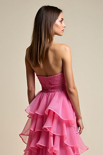 Ruffled Coral Tiered Sweetheart Long Prom Dress