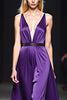 Load image into Gallery viewer, Deep V-Neck Dark Purple Ruched Long Gala Dress