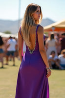 Load image into Gallery viewer, Sparkly Dark Purple Beaded Long Formal Dress with Slit