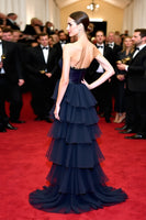 Load image into Gallery viewer, Navy A Line Tiered Strapless Long Gala Dress