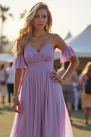 Load image into Gallery viewer, Lilac A Line Pleated Chiffon Formal Dress with Ruffles