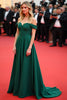Load image into Gallery viewer, Dark Green Off the Shoulder A Line Long Gala Dress