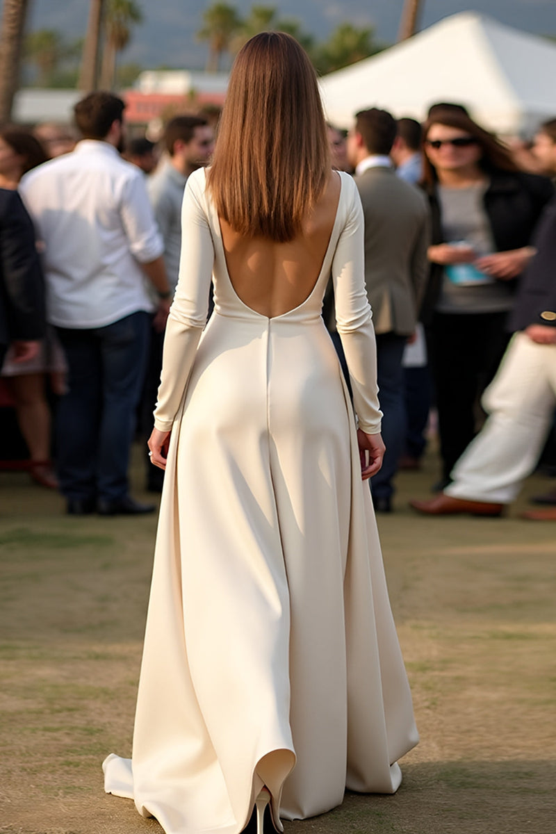 Load image into Gallery viewer, Apricot Scoop Floral A Line Long Formal Dress with Sleeves