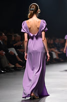 Load image into Gallery viewer, Purple A Line Ruched Long Gala Dress with Short Sleeves