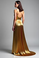 Load image into Gallery viewer, Golden Metallic A Line Long Prom Dress
