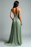Load image into Gallery viewer, Grey Green Pleated A Line Long Prom Dress