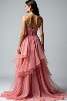 Load image into Gallery viewer, Dusty Rose Ruched Strapless Long Prom Dress with Ruffles