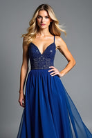 Load image into Gallery viewer, Royal Blue A Line Long Prom Dress with Beading