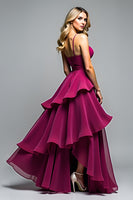 Load image into Gallery viewer, Dark Purple V-Neck Tiered Asymmetrical Formal Dress