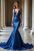 Load image into Gallery viewer, Sparkly Royal Blue Deep V-Neck Mermaid Long Prom Dress