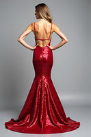 Load image into Gallery viewer, Sparkly Red Sequins Mermaid V-Neck Long Prom Dress