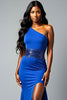 Load image into Gallery viewer, Sequins Royal Blue One Shoulder Long Prom Dress with Slit