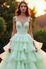 Load image into Gallery viewer, Green Ball Gown Tiered Long Prom Dress with Ruffles