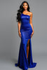 Load image into Gallery viewer, One Shoulder Sparkly Royal Blue Long Prom Dress with Slit
