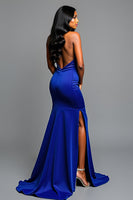 Load image into Gallery viewer, One Shoulder Sparkly Royal Blue Long Prom Dress with Slit