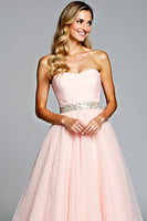 Load image into Gallery viewer, Light Pink A Line Strapless Long Prom Dress with Beading