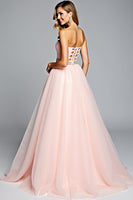 Load image into Gallery viewer, Light Pink A Line Strapless Long Prom Dress with Beading