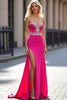 Load image into Gallery viewer, Fuchsia Mermaid Beaded Long Prom Dress with Slit